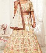 Off-white embroidered art silk semi stitched lehenga