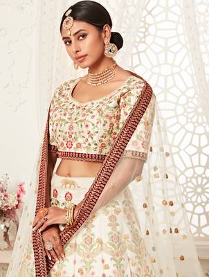 Off-white embroidered art silk semi stitched lehenga 2
