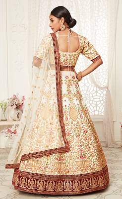 Off-white embroidered art silk semi stitched lehenga 3