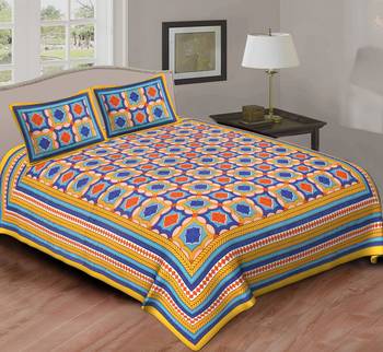 Cotton Double Bedsheet Rengoli Checks Print with 2 Pillow Cover (Size - 90" X 100", Color - Multi Yellow) 2