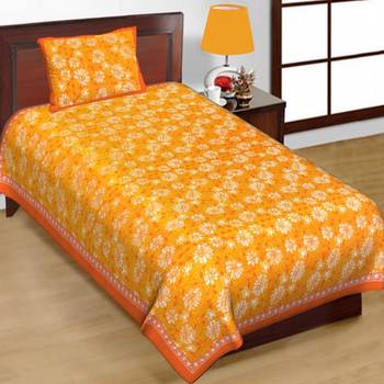 Cotton Single Bedsheet Daisy Flowers Print with 1 Pillow Cover (Size - 60" X 90", Color - Orange) 2