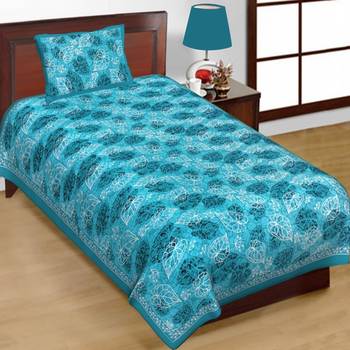 Cotton Single Bedsheet Multi Pan Printwith 1 Pillow Cover  (Size - 60" X 90", Color - Light Blue) 2