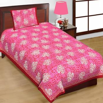 Cotton Single Bedsheet Multi Pink Pan Print with 1 Pillow Cover (Size - 60" X 90", Color - Pink) 2