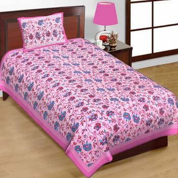 Cotton Single Bedsheet Flower Pink Bell with 1 Pillow Cover (Size - 60" X 90", Color - Pink) 2
