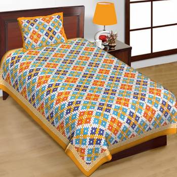 Cotton Single Bedsheet Multi Checks with 1 Pillow Cover (Size - 60" X 90", Color - Yellow) 2
