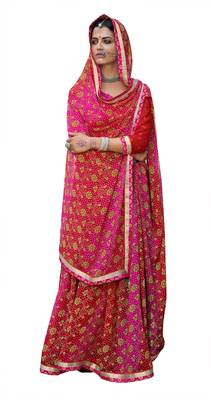 Pink printed pure georgette saree with blouse 1