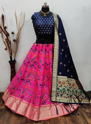 Pink Banarasi Brocade Silk Semi Stitched Lehenga Choli 1