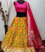 Yellow Banarasi Brocade Silk Semi Stitched Lehenga Choli