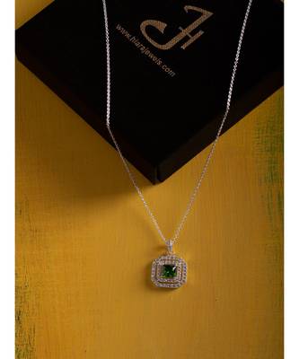 Emerald Isle Double Halo Pendant (With Chain) in 925 silver 4