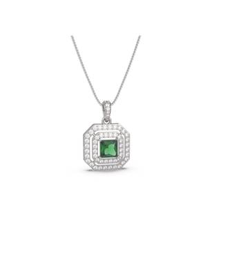 Emerald Isle Double Halo Pendant (With Chain) in 925 silver 5