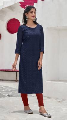 Blue Georgette Printed Stitched   Kurti 1