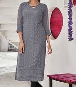 Grey Georgette Printed Stitched   Kurti
