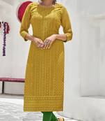 Yellow Georgette Printed Stitched   Kurti