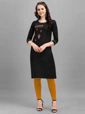black cotton Embroidered Stitched   Kurti 1