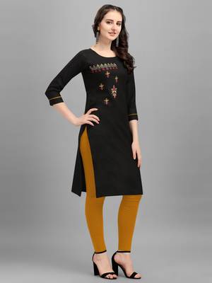 black cotton Embroidered Stitched   Kurti 3