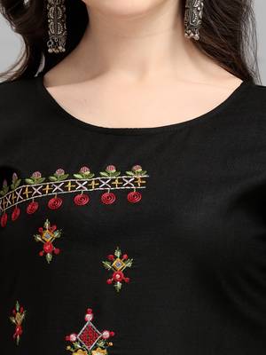 black cotton Embroidered Stitched   Kurti 4