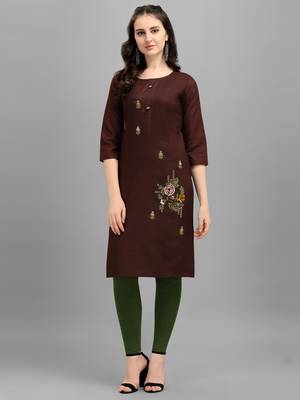 coffee cotton Embroidered Stitched   Kurti 1