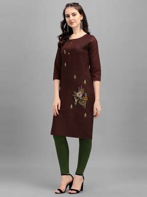 coffee cotton Embroidered Stitched   Kurti 3