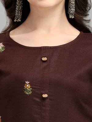 coffee cotton Embroidered Stitched   Kurti 4