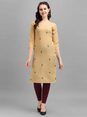 cream cotton Embroidered Stitched   Kurti 1