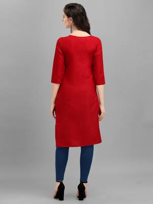 red cotton Embroidered Stitched   Kurti 2