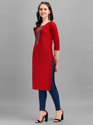 red cotton Embroidered Stitched   Kurti 3