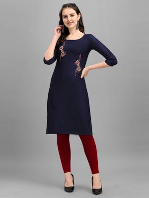 Blue cotton Embroidered Stitched   Kurti 1