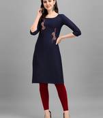 Blue cotton Embroidered Stitched   Kurti