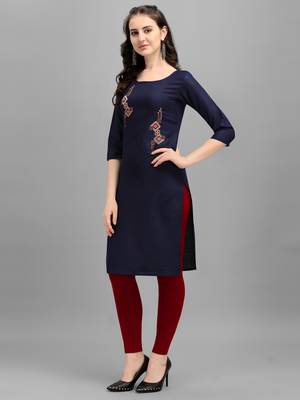 Blue cotton Embroidered Stitched   Kurti 3