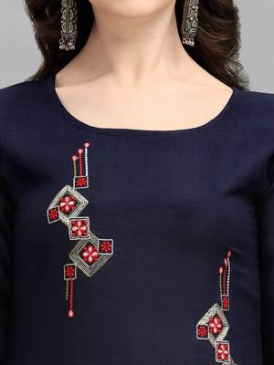 Blue cotton Embroidered Stitched   Kurti 4