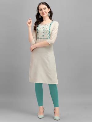white cotton Embroidered Stitched   Kurti 1