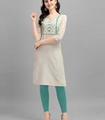 white cotton Embroidered Stitched   Kurti