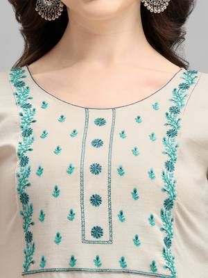 white cotton Embroidered Stitched   Kurti 4