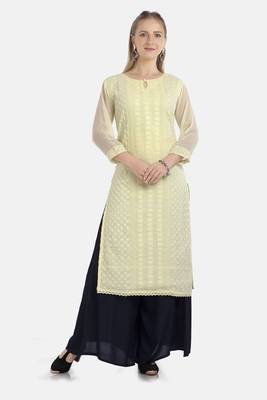 Yellow Georgette Embroidered Stitched   Kurti 1