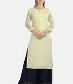Yellow Georgette Embroidered Stitched   Kurti