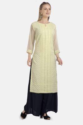 Yellow Georgette Embroidered Stitched   Kurti 3