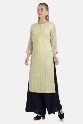 Yellow Georgette Embroidered Stitched   Kurti 4