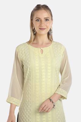 Yellow Georgette Embroidered Stitched   Kurti 5