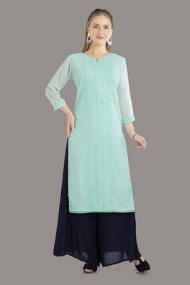 Blue Georgette Embroidered Stitched   Kurti 1