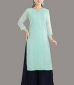 Blue Georgette Embroidered Stitched   Kurti