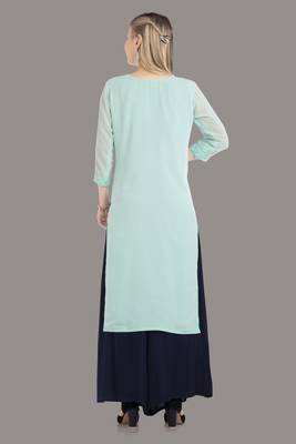 Blue Georgette Embroidered Stitched   Kurti 2