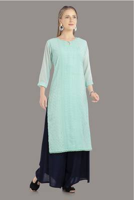 Blue Georgette Embroidered Stitched   Kurti 3