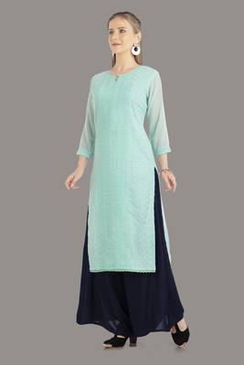 Blue Georgette Embroidered Stitched   Kurti 4