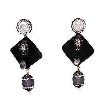 Grey beaded jewellery Brass Copper   pair of Earrings 1