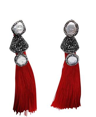 Red beaded jewellery Brass Copper   pair of Earrings 1