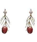 Red beaded jewellery Brass Copper   pair of Earrings