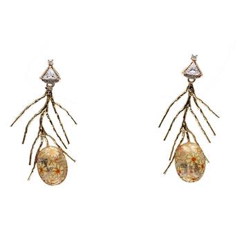 Yellow beaded jewellery Brass Copper   pair of Earrings 1