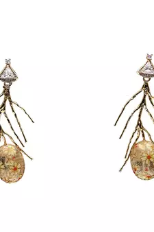 Yellow beaded jewellery Brass Copper   pair of Earrings