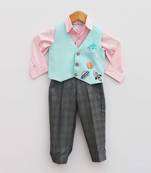 Blue Waist Coat with Pink Shirt and Check Pant