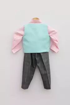 Blue Waist Coat with Pink Shirt and Check Pant